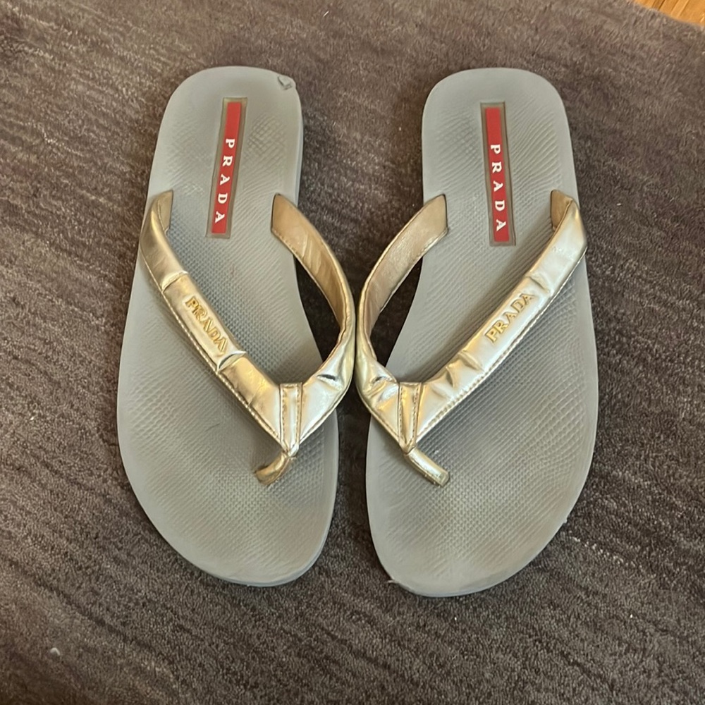 Prada flip flops mark as shown silver grey size 38